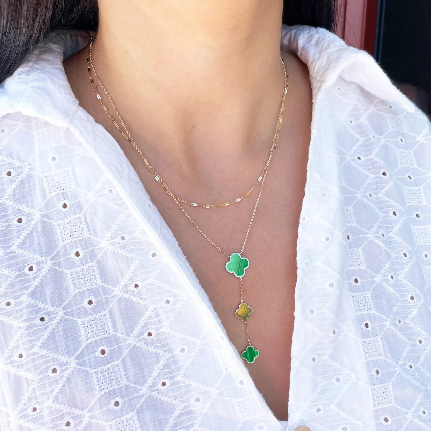 Malachite Clover Lariat Necklace