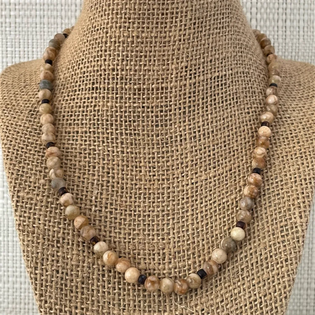 Mens Feldspath and Brown Toho Beaded Necklace