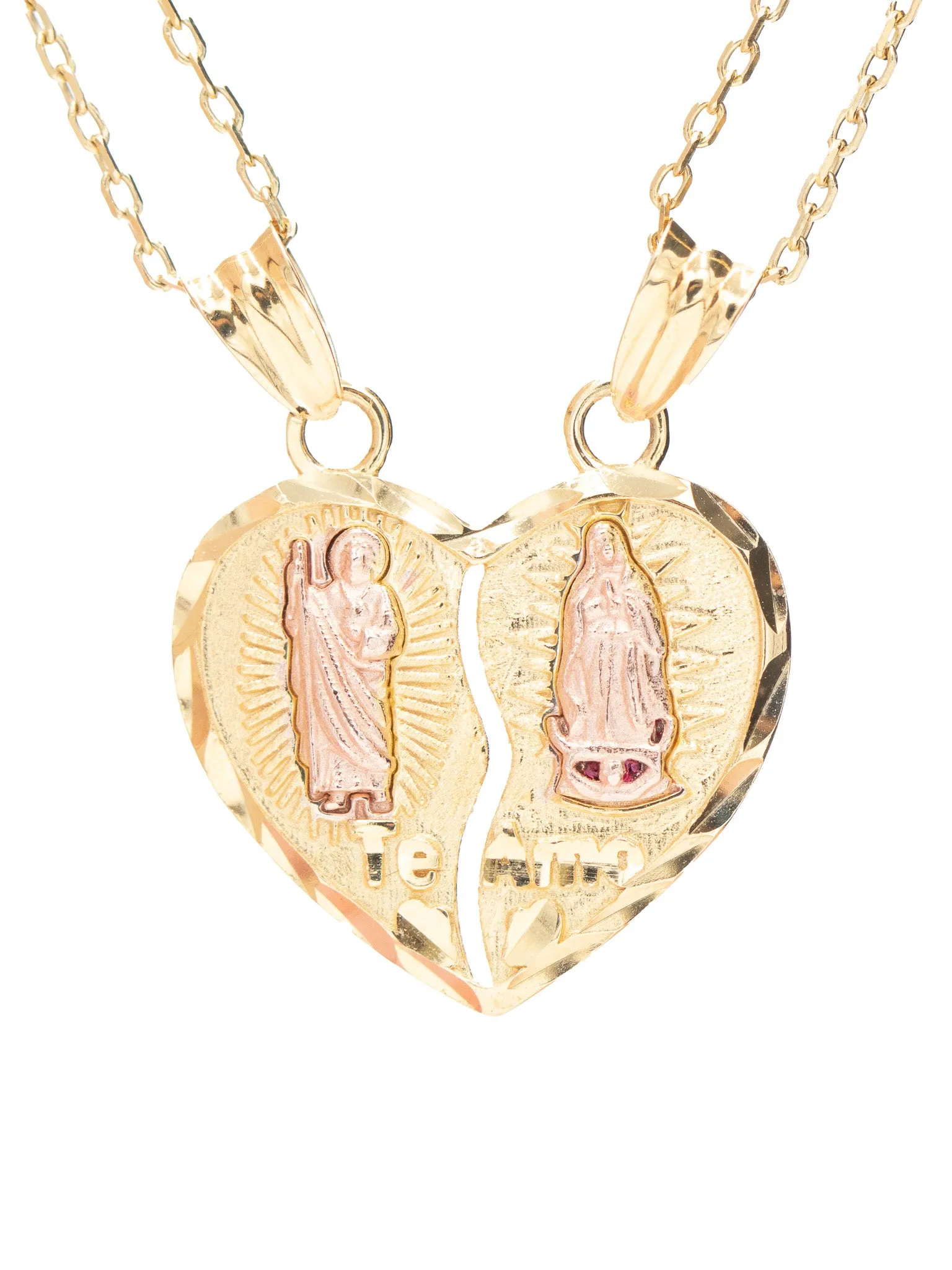 Mini Virgencita and San Judas Breakable Heart Necklace