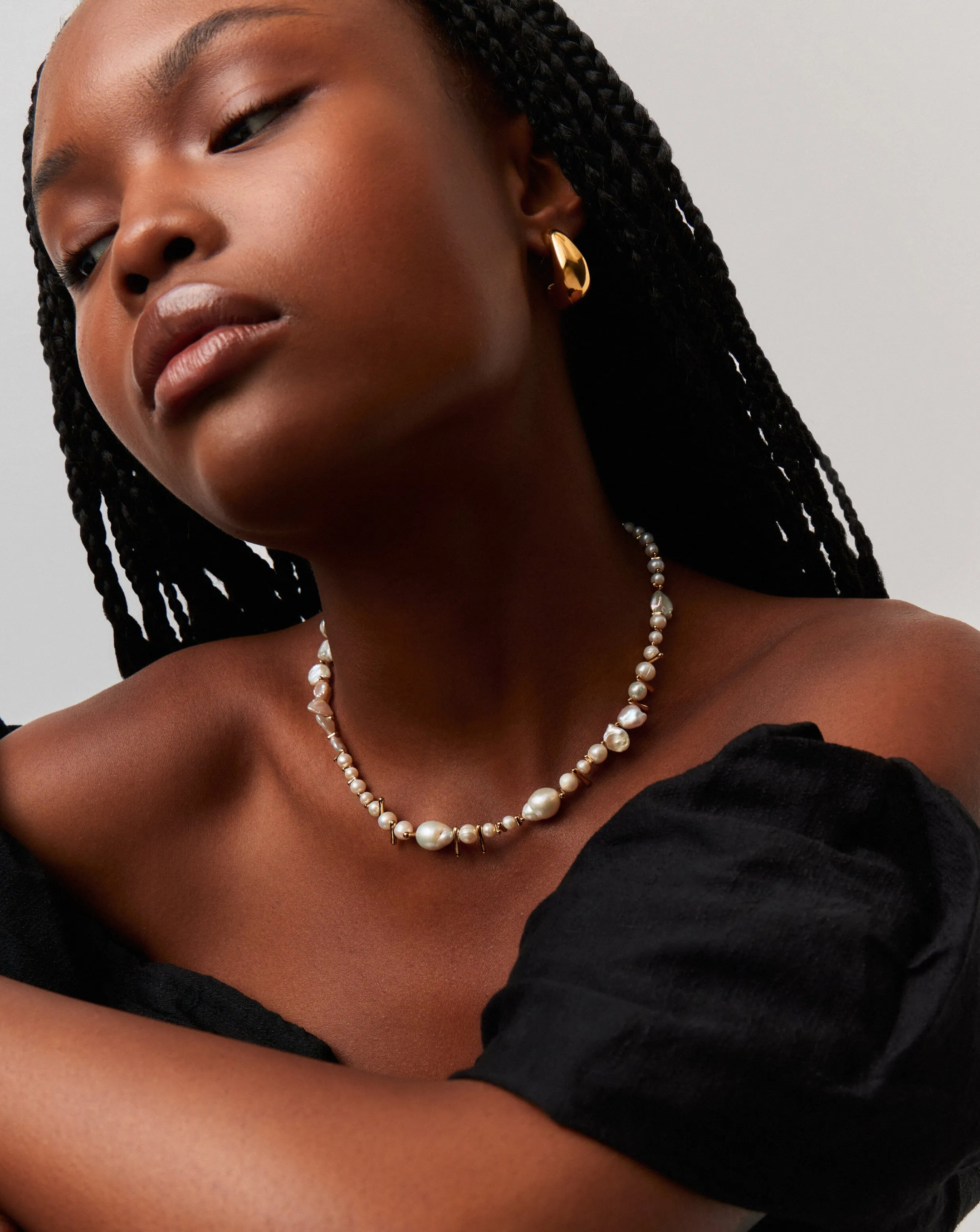 Mixed Pearl Statement Beaded Necklace | 18k Gold Plated/Pearl