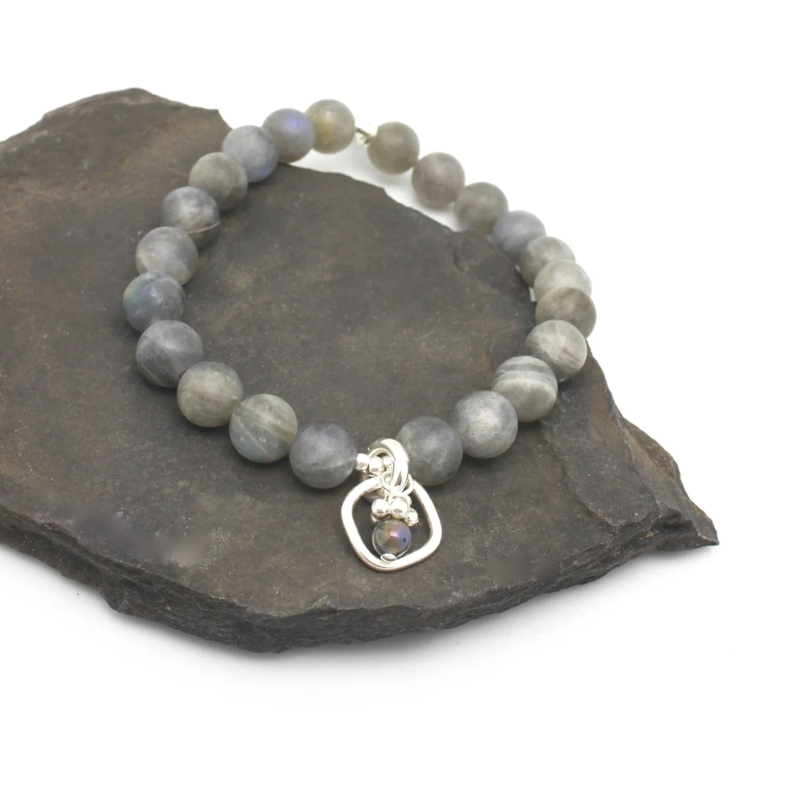 Molten Collection:  Matte Labradorite & Charm Stretch Bracelet