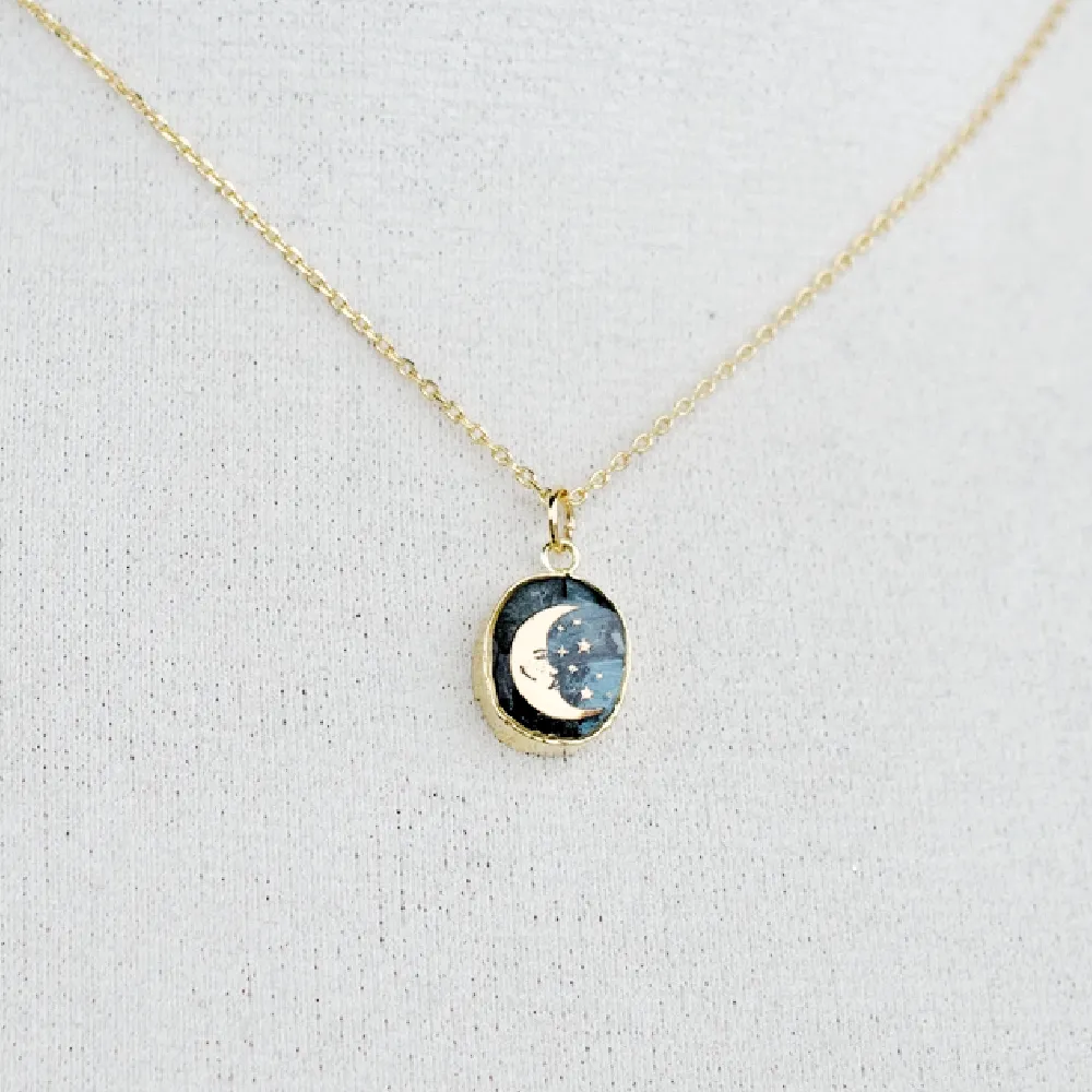 Moon and Stars Gemstone Necklace