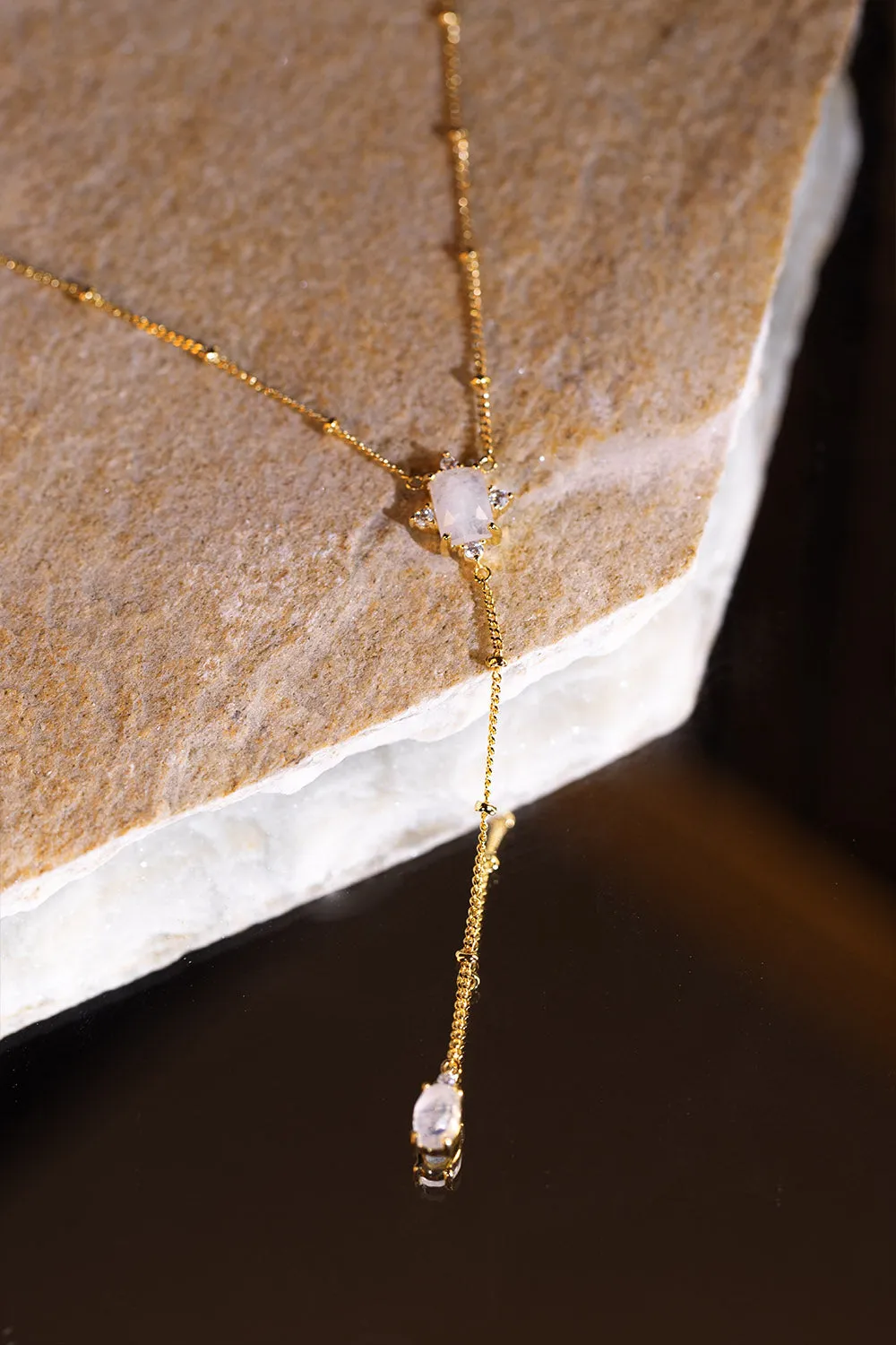 Moonstone Intuition Y-Necklace 14K Gold Plated