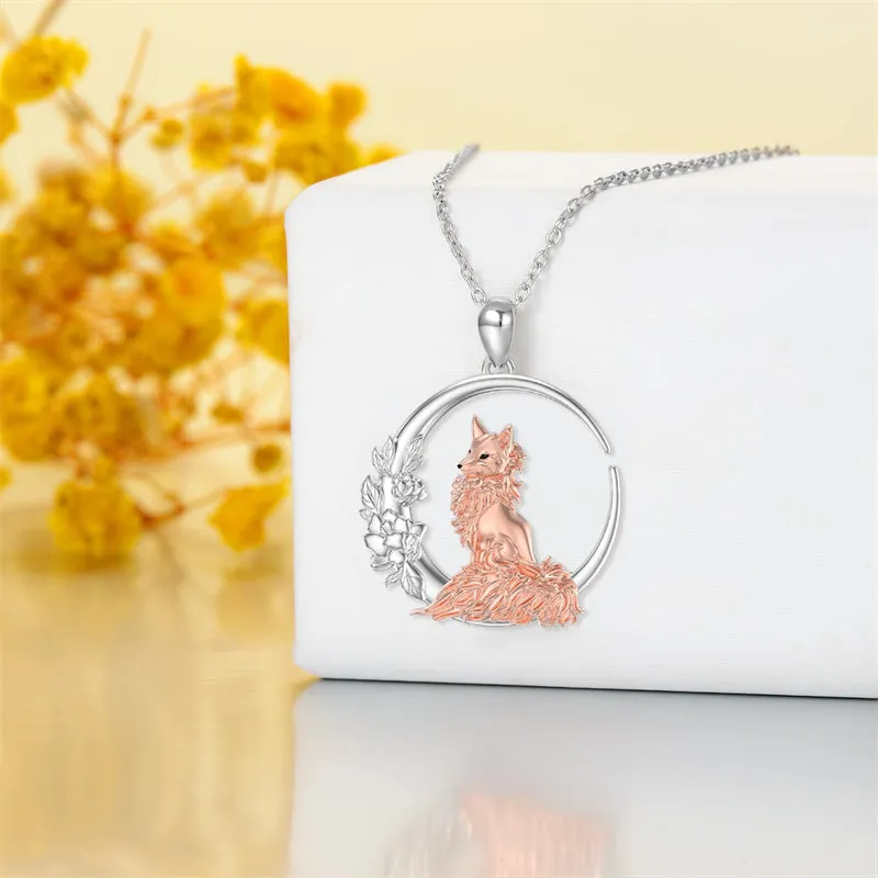 Mothers Day Gifts Fox Necklace 925 Sterling Silver Fox Moon Pendant Jewelry for Women Girls Gifts