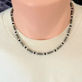 Mushroom Matte Hexcut Hematite and Black Toho Beaded Necklace