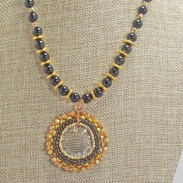 Nahir Beaded Brown Cameo Pendant Necklace