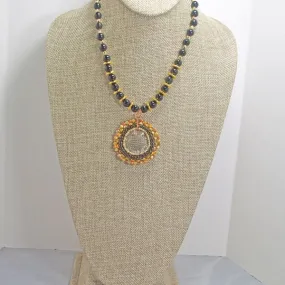 Nahir Beaded Brown Cameo Pendant Necklace