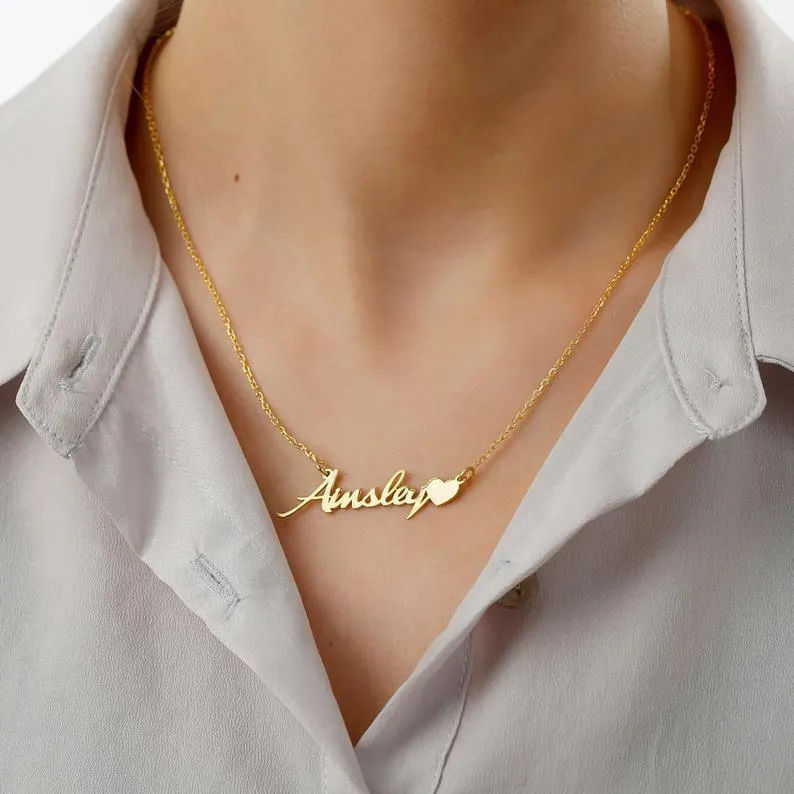 Name Necklace with Heart, Gold Name Necklace, Custom Word Necklace, Personalized Gift for Women, Personalized Necklace, My Name Necklace