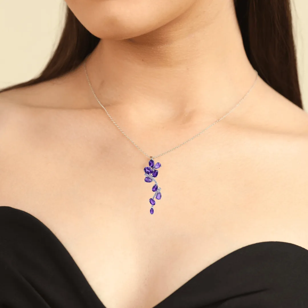 Natural Amethyst Leaf Pendant Necklace