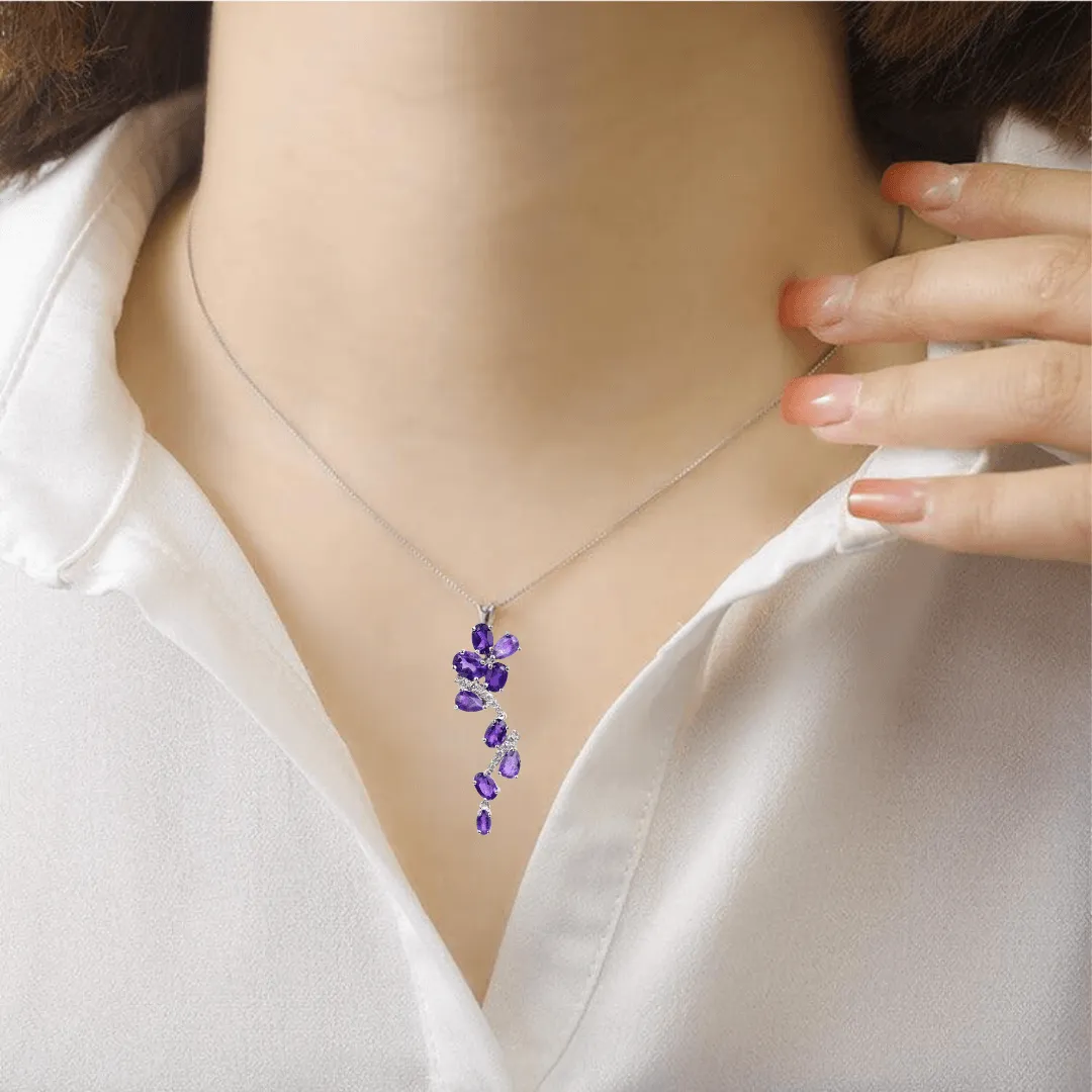 Natural Amethyst Leaf Pendant Necklace