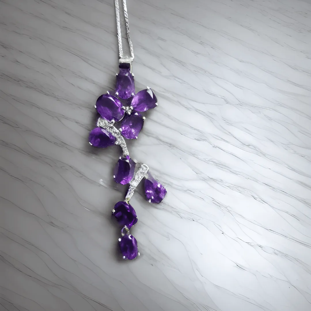 Natural Amethyst Leaf Pendant Necklace