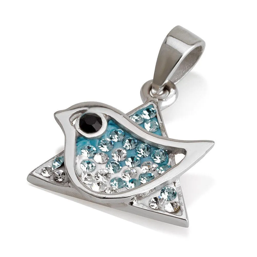 New Star of David Pigeon Pendant In Azure Gemstone  Silver Necklace