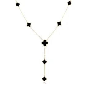 Onyx Clover Station Lariat Necklace