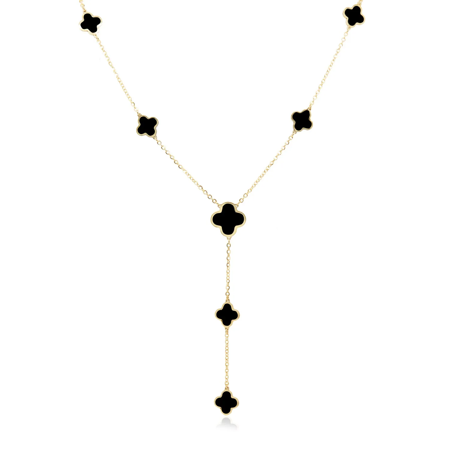 Onyx Clover Station Lariat Necklace