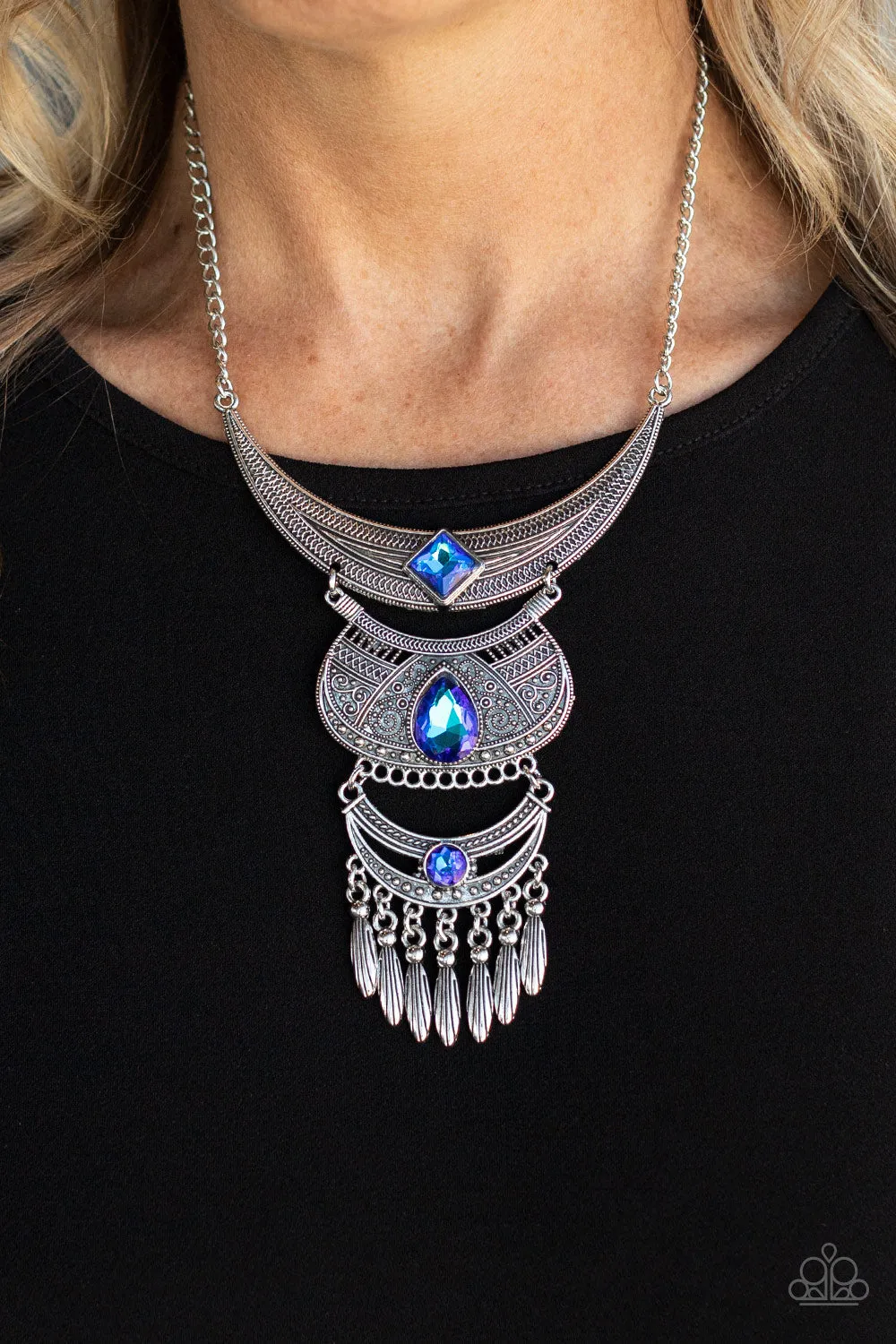 Paparazzi Lunar Enchantment - Blue UV Shimmer Short Necklace