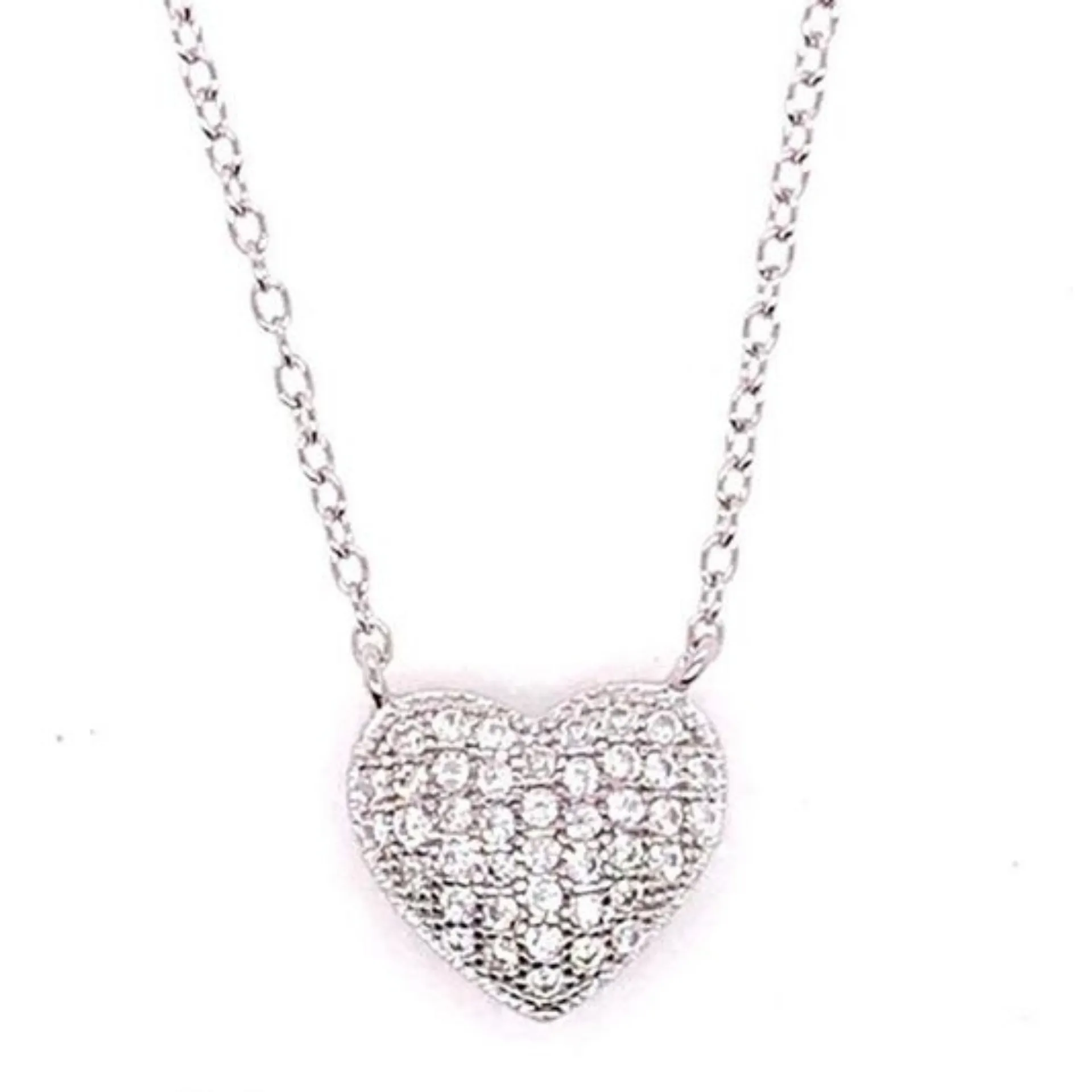 Pave heart necklace in silver