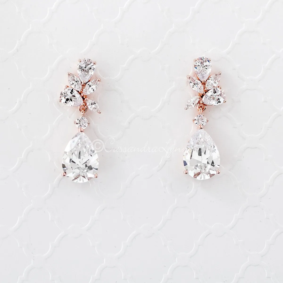 Pear Drop CZ Bridal Earrings