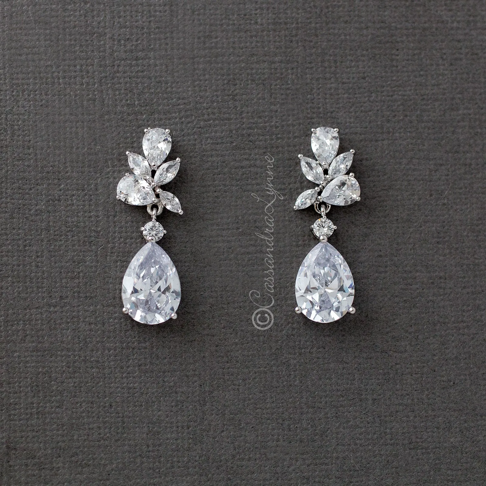 Pear Drop CZ Bridal Earrings