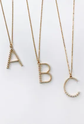 Pearl Block Letter Initial Necklace