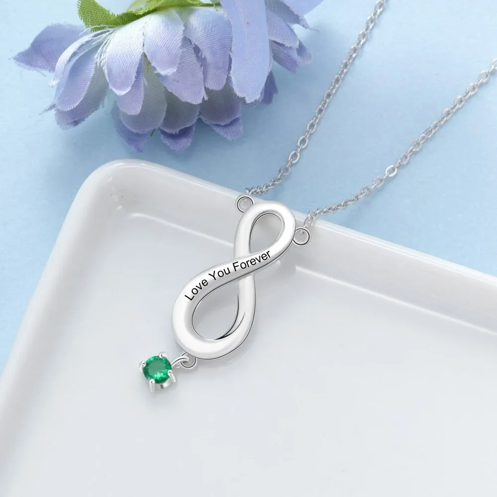 Personalized Engraved 1 Stone Infinity Love Necklace