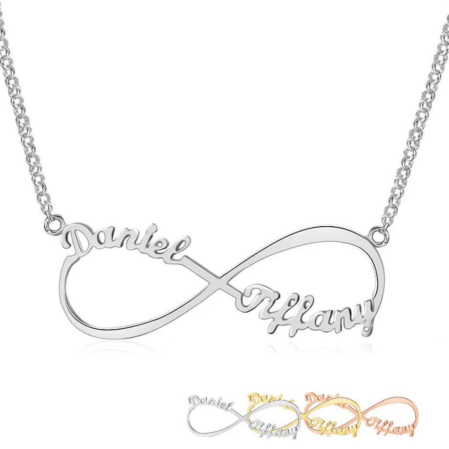 Personalized Sterling Silver Infinity Name Necklace - 2 Names Silver Gold or Rose Gold