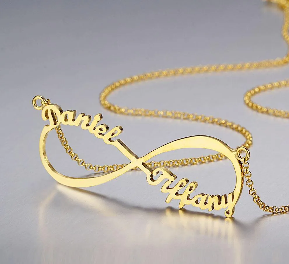 Personalized Sterling Silver Infinity Name Necklace - 2 Names Silver Gold or Rose Gold