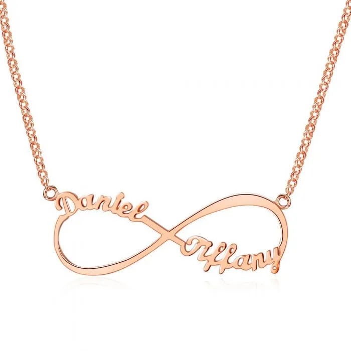 Personalized Sterling Silver Infinity Name Necklace - 2 Names Silver Gold or Rose Gold