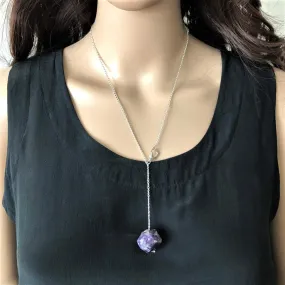 Raw Amethyst Stone Lariat Necklace