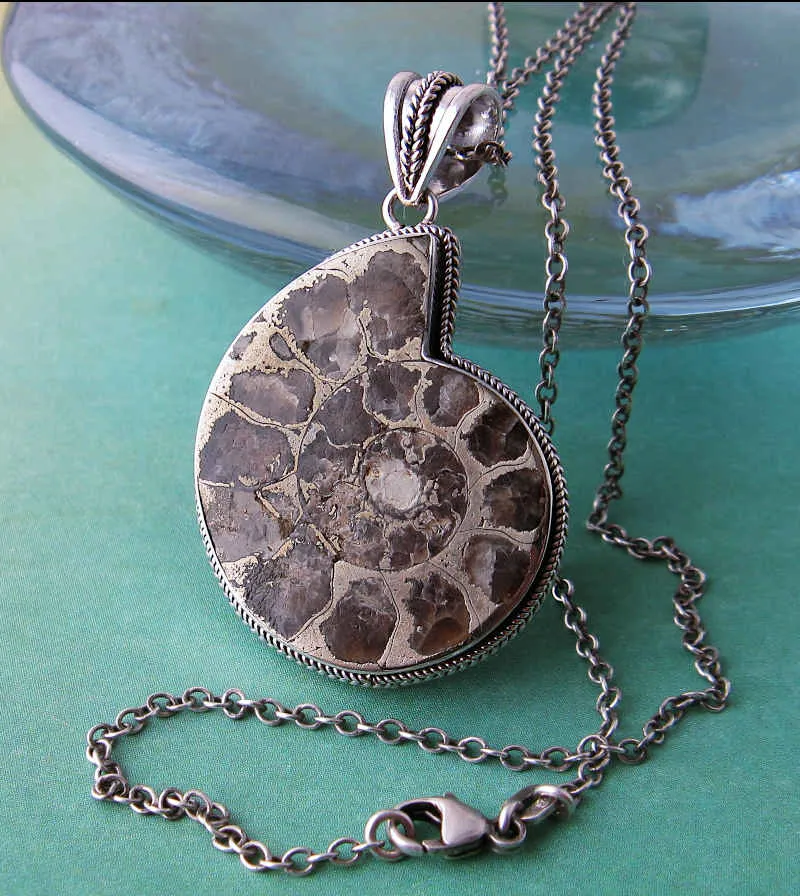 Real Ammonite or Nautilus Shell Fossil Pendant