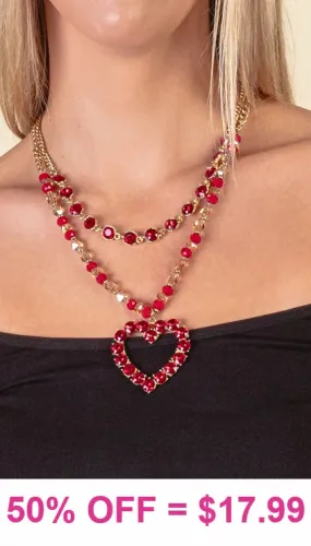 Red Bling Heart pendant 2 layer necklace