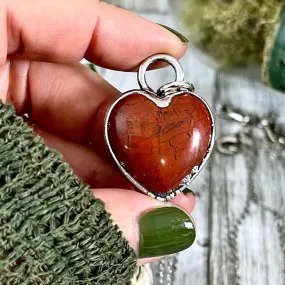 Red Jasper Crystal Heart Necklace in Fine Silver / Stone Pendant