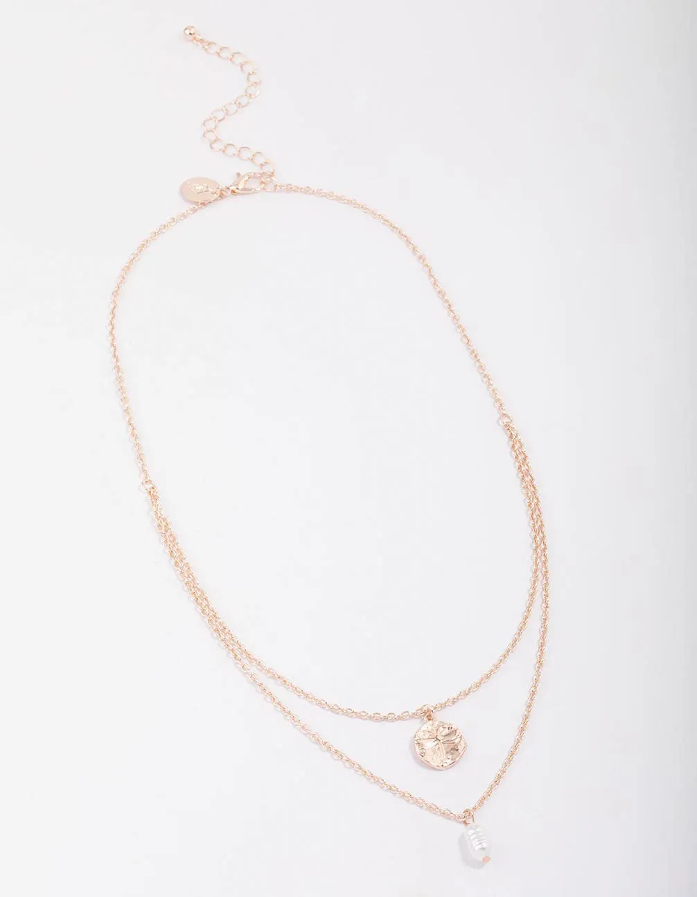 Rose Gold Disc & Pearl Layered Necklace