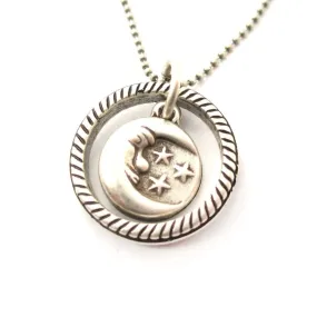 Round Moon and Stars Shaped Pendant Necklace in Silver | DOTOLY