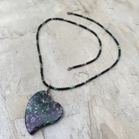 Ruby Zoisite Heart on Onyx beaded necklace