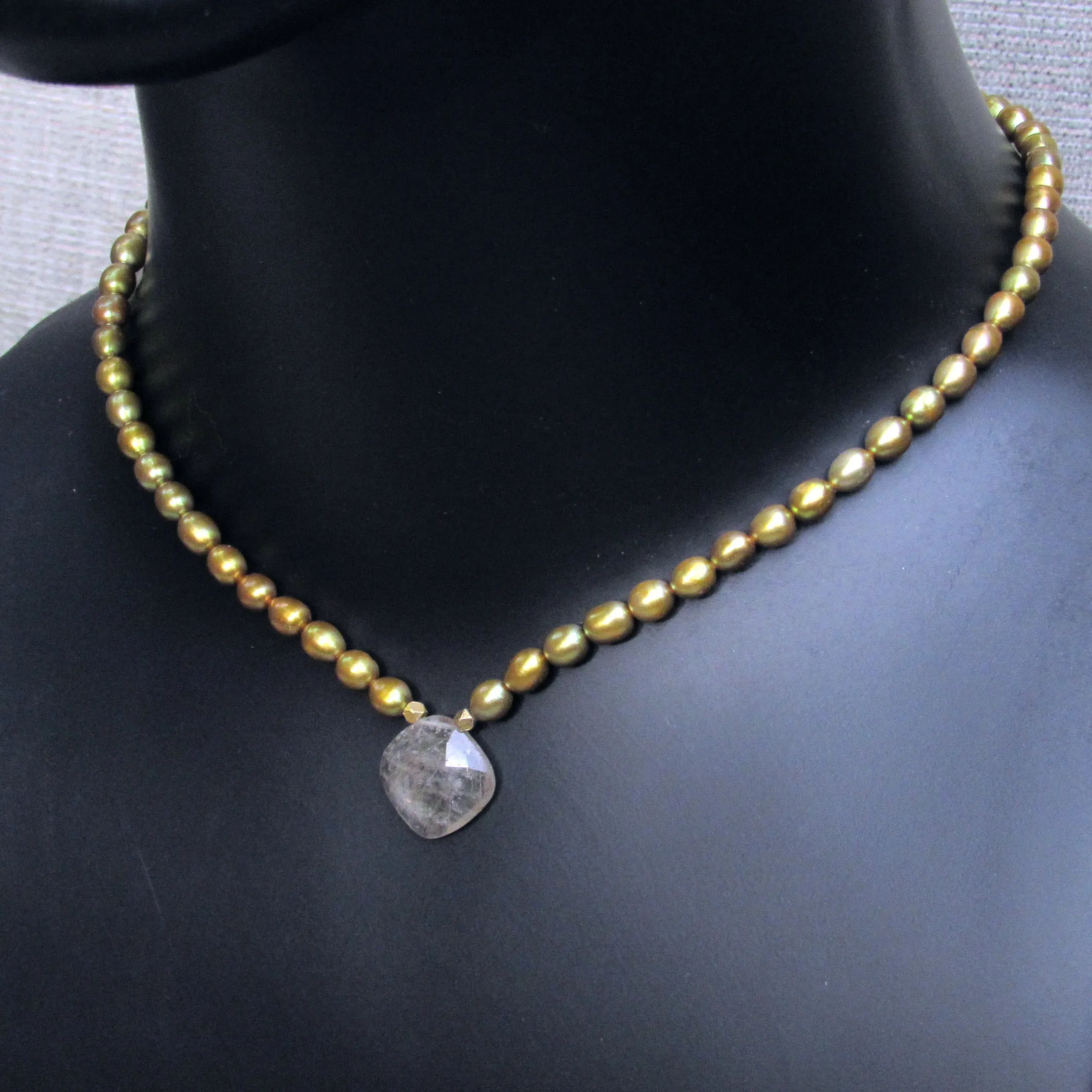 Rutilated Gold, Freshwater Pearls, 14 Kt GF Necklace