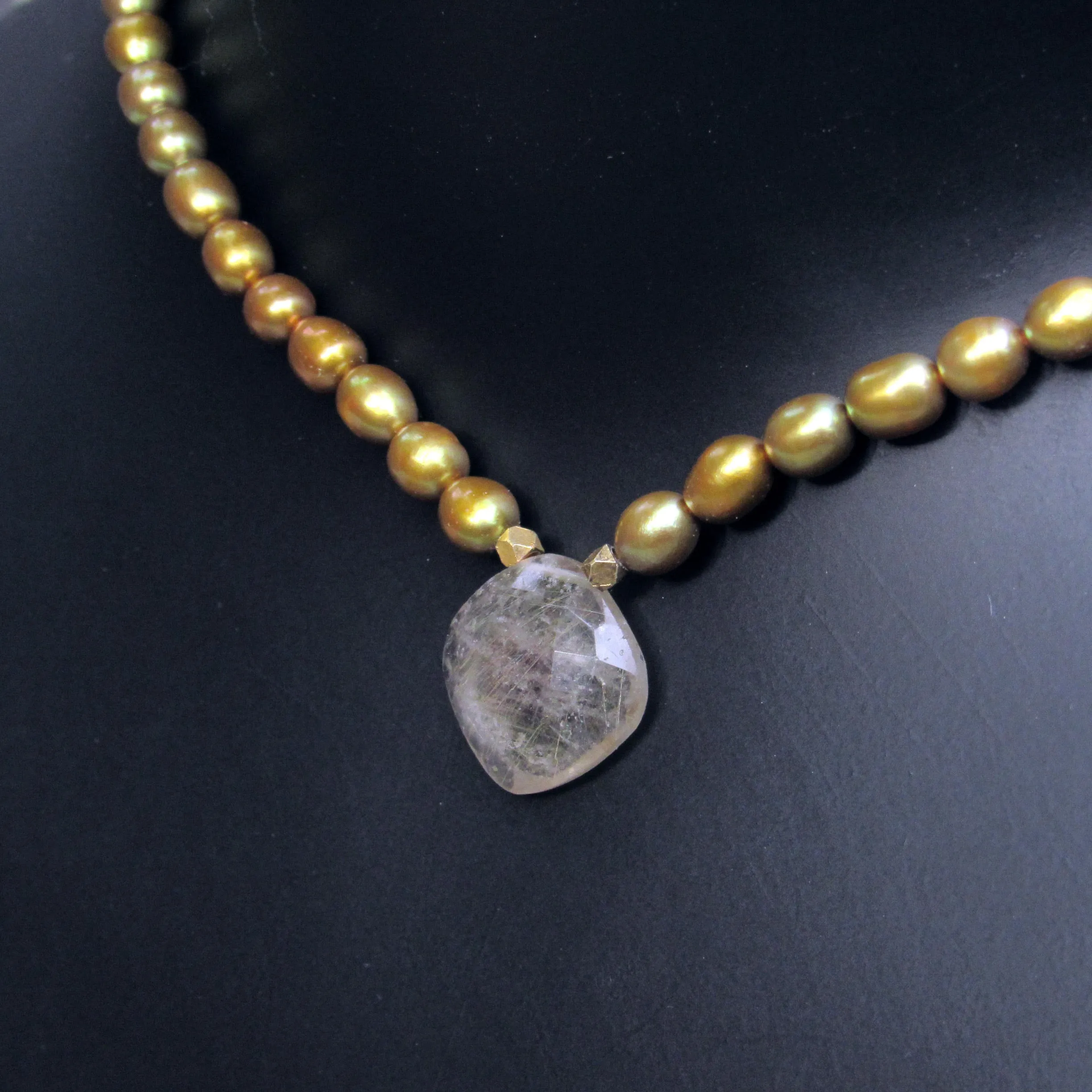 Rutilated Gold, Freshwater Pearls, 14 Kt GF Necklace