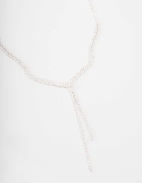 Silver Fine Ribbon Cubic Zirconia Lariat Necklace