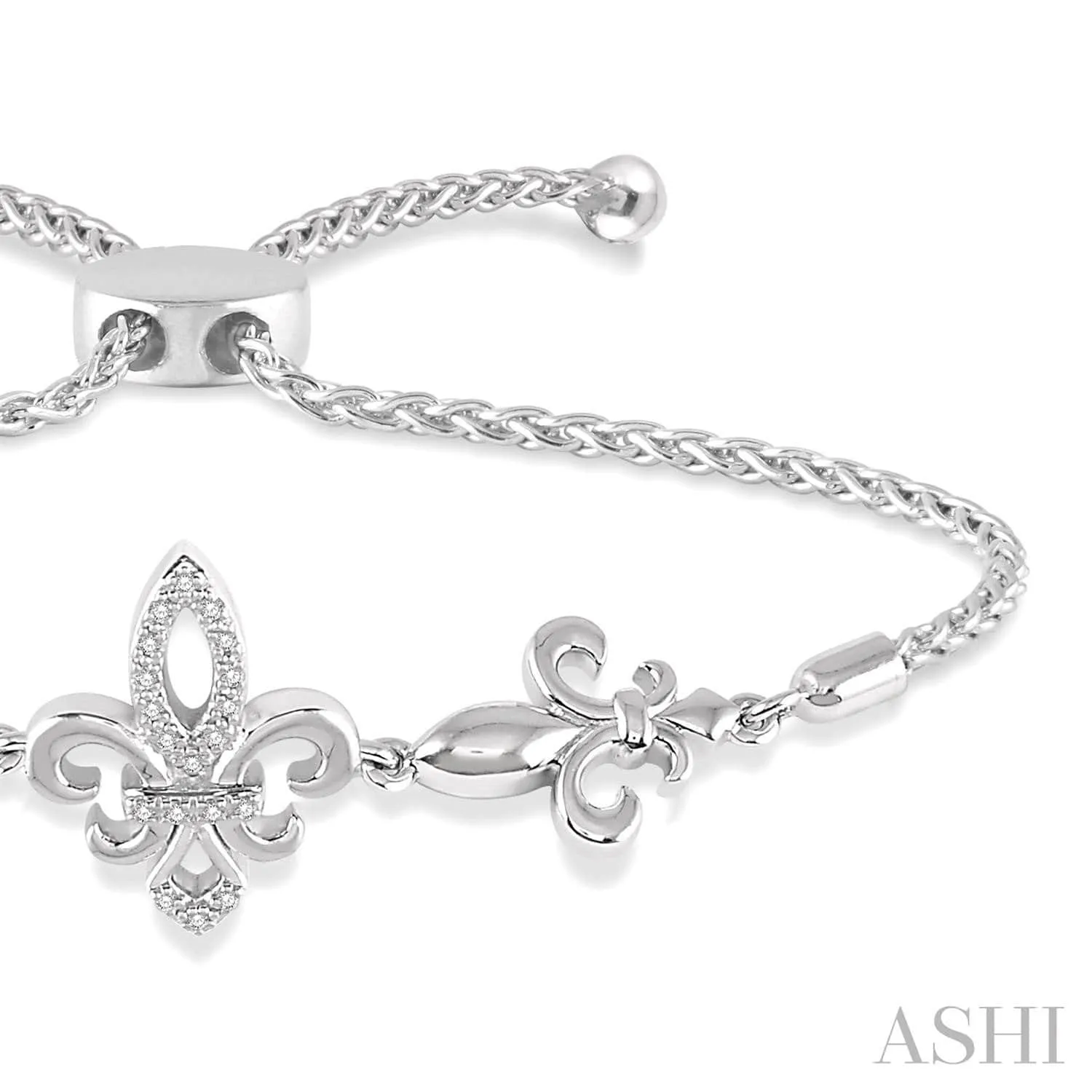 Silver Fleur De Lis Lariat Diamond Bracelet