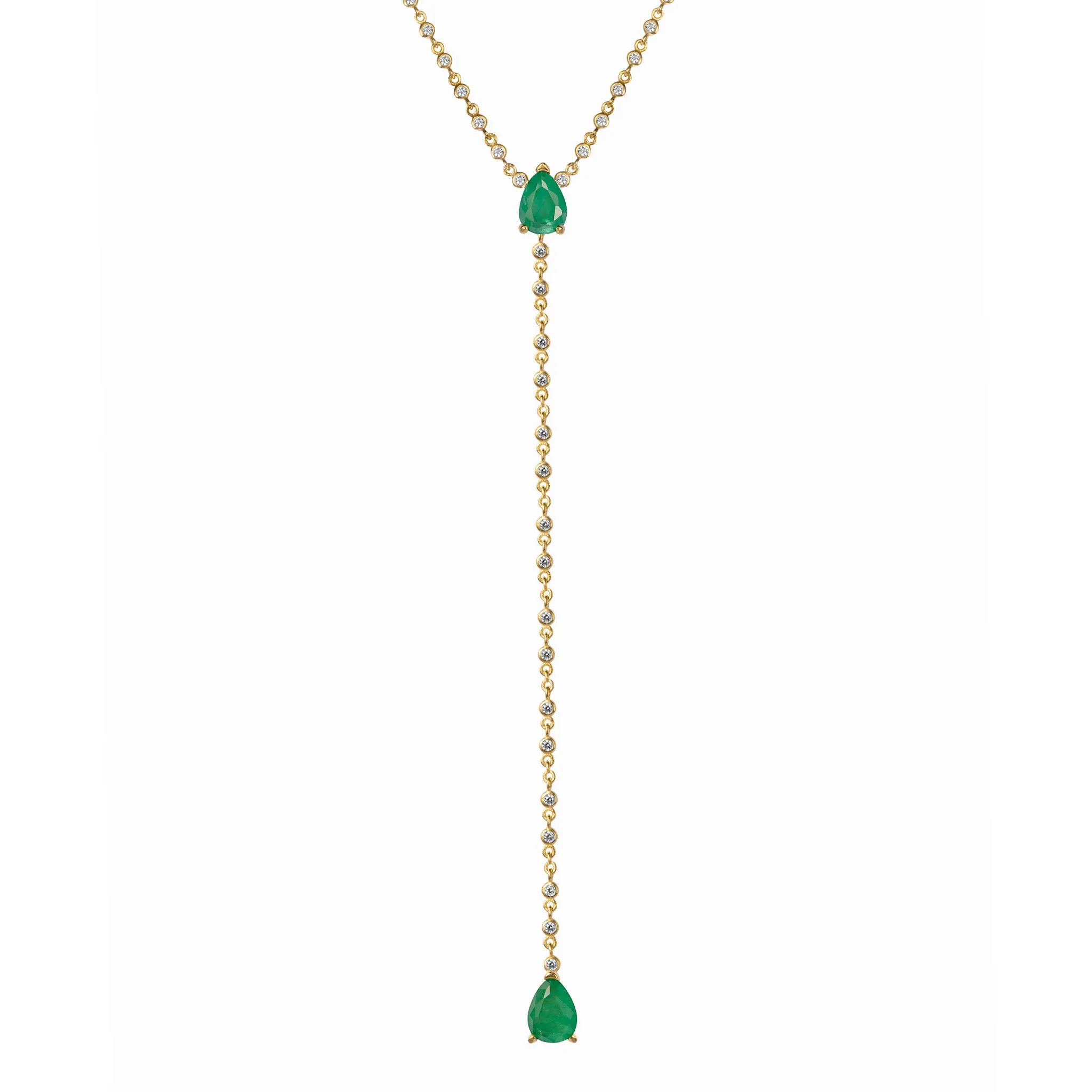 Silver gold plated diamond chain pear emerald lariat necklace