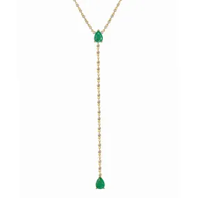 Silver gold plated diamond chain pear emerald lariat necklace