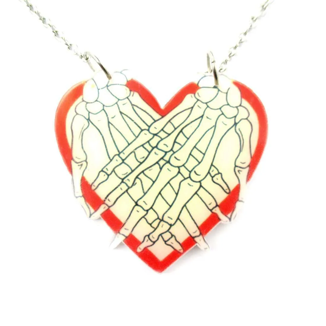 Skeleton Zombie Hands Over My Heart Shaped Pendant Necklace in Acrylic | DOTOLY