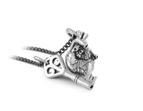 Small Anatomical Heart & Key Necklace - Silver