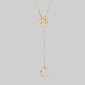 SOLSTICE. Sun & Moon Lariat Necklace - Gold