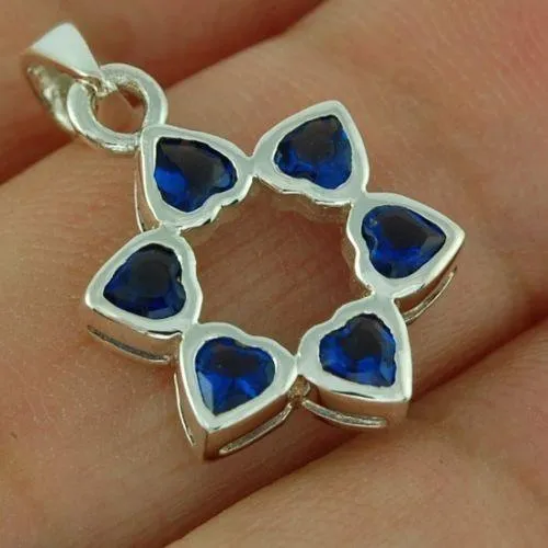 Star of David Pendant hurts blue Colors Gemstone   925 Sterling Silver Necklace