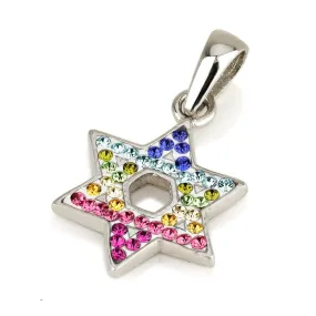 Star of David Pendant With Multi Colors Gemstone   925 Sterling Silver Necklace