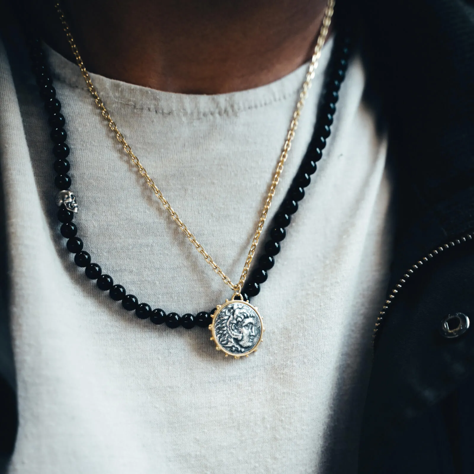 Sterling Silver & Black Onyx Beaded Necklace