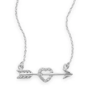 Sterling Silver Arrow and CZ Heart Necklace