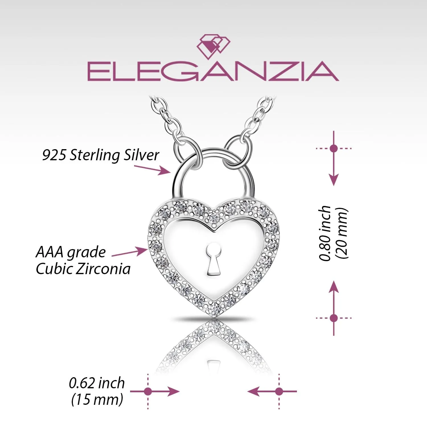 Sterling Silver Heart Lock Necklace with CZ