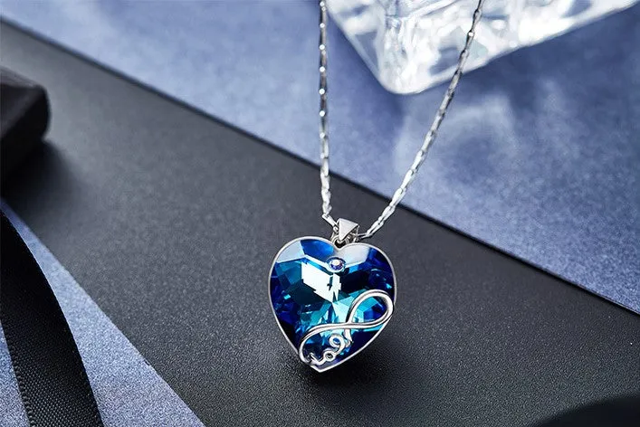 Sterling silver infinity love sapphire heart necklace