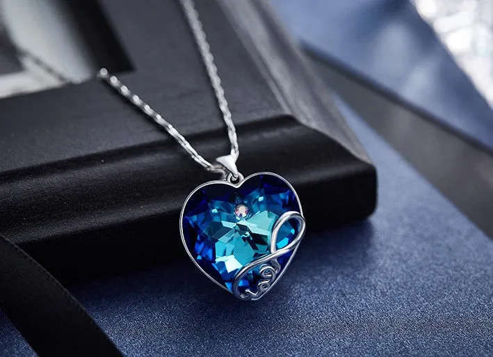 Sterling silver infinity love sapphire heart necklace